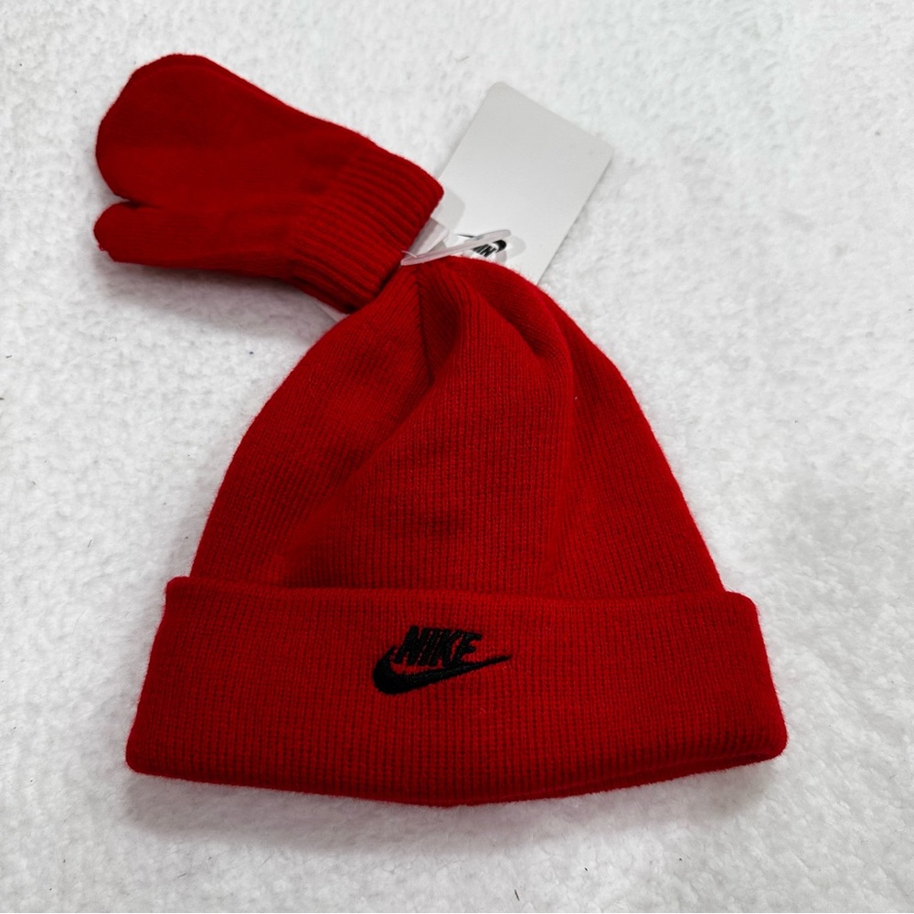 Red Toddler Nike Hat and Mitten Set